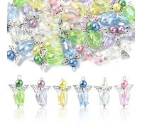 UR URLIFEHALL 60 pcs Random Acrylic Angel Wing Charms Colorful Round Beaded Fairy Charms for Necklace Bracelet Earrings DIY Crafts Jewelry Making