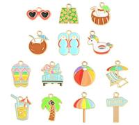 UR URLIFEHALL 70 pcs 14 Styles Beach Theme Alloy Enamel Charms Cute Flip Flops Coconut Tree Unicorn Charms for DIY Necklace Earring Bracelet Crafting