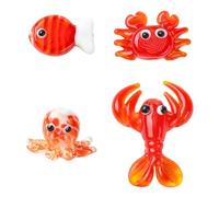 UR URLIFEHALL 8 pcs 4 Styles Lampwork Marine Animal Beads Handmade Red Fish Lobster Crab Octopus Beads for DIY Bracelets Necklaces Jewelry Making