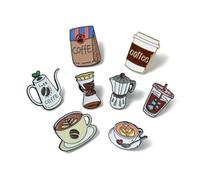UR URLIFEHALL 8 Pcs 8 Styles Coffee Theme Enamel Pin Badges Set Cartoon Drink Cup Brooch Badge Pins for Clothing Bags Hats Backpacks