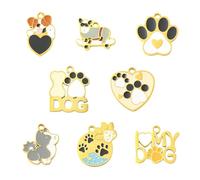 UR URLIFEHALL 8 pcs 8 Styles Craft Supplies Pet Dog Stainless Steel Charms Enamel Paw Print Animals Charms for DIY Necklace Bracelet Jewelry Making