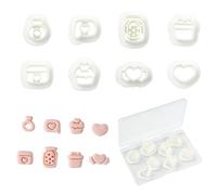 UR URLIFEHALL 8 pcs 8 Styles White Polymer Clay Cutters Kit Mini Heart Cake Ring Clay Cutters for DIY Earrings Jewelry Craft Making Gift Set
