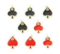 UR URLIFEHALL 8 Pcs Brass Poker Charms 18K Gold Plated Enamel Clubs Spades Dangle Charms for Bracelet Necklace Jewellery Making Crafts Keychain