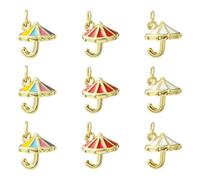 UR URLIFEHALL 9 pcs 3 Colors Brass Enamel Umbrella Charms Rainy Day Travel Vacation Dangle Charms for DIY Bracelet Necklace Crafts Jewelry Making