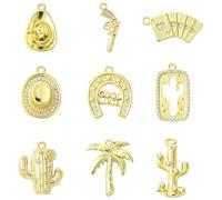 UR URLIFEHALL 9 pcs 9 Styles CZ Western Cowboy Charms Golden Cowboy Boot Hat Cactus Horseshoe Pendants Charms for Necklace Earrings Bracelet Jewelry Making