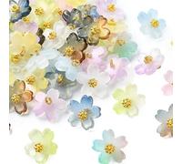 UR URLIFEHALL 90 Pcs 9 Styles Cherry Flower Charms Gradient Glass Flower Bead Charms Floral Dangle Charms for Jewellery Making Crafts Keychain