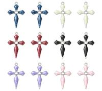 UR URLIFEHALL Alloy Enamel Cross Charms Pendants, 24Pcs