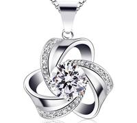 UR Women Jewellery Eternal Love Necklaces 925 Sterling Silver Cubic Zirconia Knot Pendant Crystal Zircon Pendant Necklace, Silver Swirl Design, White Stone