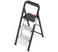 Urackify 3 Step Ladder with Tool Tray, Folding Step Stool with Aluminum Non-Slip Pedals, Sturdy 800LBS Ladder for Adult, Portable Lightweight Ladders for Home, Kitchen, Garage