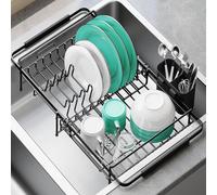 Urackify Expandable Dish Drying Rack Over The Sink, Adjustable Dish Rack in Sink, Rustproof Dish Drainer for Kitchen Counter, Dish Strainer with Utensil Holder