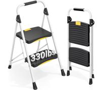 Urackify Folding 2 Step Ladder, Heavy-Duty Step Stool 330lbs Capacity | Non-Slip Pedals, Handrail, One-Click Safety Lock, Portable Stepladder for Home Kitchen Office
