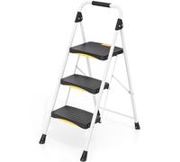 Urackify Folding 3 Step Ladder, Heavy-Duty Step Stool 330lbs Capacity | Non-Slip Pedals, Handrail, One-Click Safety Lock, Portable Stepladder for Home Kitchen Office