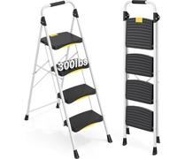 Urackify Folding 4 Step Ladder, Heavy-Duty Step Stool 330lbs Capacity | Non-Slip Pedals, Handrail, One-Click Safety Lock, Portable Stepladder for Home Kitchen Office