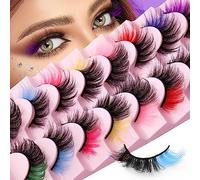 Uranian Coloured False Eyelashes Faux Mink Mixed 8D Russian Stripes Long Eyelashes Volume Extension Colorful Fake Eyelashes for Women and Girls (8 Pairs)