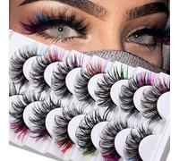 Uranian False Eyelashes Colorful Fluffy Faux Mink Eyelashes with D Curl Strips Long Eyelashes 7 Pairs Colorful Eyelashes Volume False Eyelashes for Women and Girls