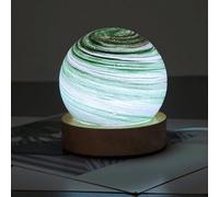 Uranus green Planet Glass Ball Lamp with Wooden Base Three-color Dimming Design Swirl Planet Table Lamp Suit for Bedroom Nightstand Living Room USB Plug