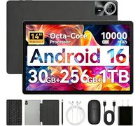 URAO Android 15 Tablet, 14" 30GB RAM, 256GB ROM, 1920 x 1200 IPS FHD, 10000mAh, 30W Fast Charge, Octa-Core Processor, Wi-Fi 6, BT 5.4, Dual Camera with Keyboard, Mouse, Pen
