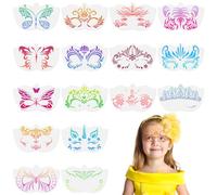 URAQT 16 PCS Face Paint Stencils, Reusable Temporary Tattoo Stencils Tattoo Painting Templates for Kids, Facial Painting Stencil for Party, Christmas, Halloween, Carnivals, A