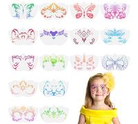 URAQT 16 PCS Face Paint Stencils, Reusable Temporary Tattoo Stencils Tattoo Painting Templates for Kids, Facial Painting Stencil for Party, Christmas, Halloween, Carnivals, C