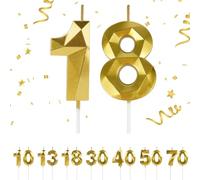 URAQT 18th Birthday Candles, Number 18 Candle, 3D Shape Gold Candles