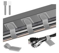 URAQT 24 PCS Self Adhesive Cable Tidy Clips Straps, Under Desk Sticky-Back Hook and Loop Cable Ties, Adjustable Strong Sticky Cord Organizer, for TV PC Laptop Ethernet Desktop, 3.5cm x 15cm, Grey