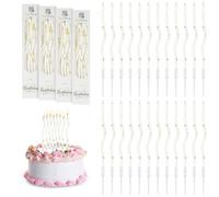 URAQT 24 Pcs Twisty Birthday Candles, Spiral Birthday Candles in Holders, Metallic Long Thin Cupcake Candles for Birthday Wedding Baby Shower Party Decoration Graduation (White Gold)