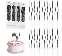 URAQT 24 Pcs Twisty Birthday Candles, Spiral Birthday Candles in Holders, Metallic Long Thin Cupcake Candles for Birthday Wedding Baby Shower Party Decoration Graduation (Black)