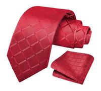 URAQT 3.15" Solid Color Tie Classic Plaid Jacquard Tie and Pocket Square Set for Men, Formal Satin Necktie for Wedding, Business & Office, Burgundy Red
