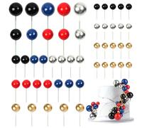 URAQT 50Pcs Ball Cake Topper Decorations, Pearl Ball Shaped Cake Insert, Mini Balloons Cupcake Toppers Sticks, Colorful Balloons Cake Decorations for Birthday Party Wedding, Blue
