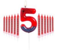 URAQT Birthday Candle 3D Shape, Blue Red Candles with Spider Web, Spider Birthday Number 5 Candle Decoration,Suitable for Spider Theme Birthday Anniversary Wedding Party Graduation Party