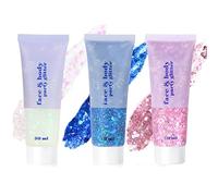 URAQT Body Glitter Gel, 3Pcs 50ml Holographic Mermaid Sequins Chunky Cosmetic Face and Sparkling Festival Party Lotion Eye Hair Nail DIY Art (A), White ＆ Blue Pink