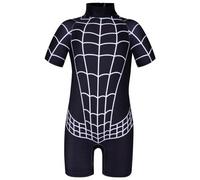 URAQT Boys Swimming Costume, Kids One Piece Short Sleeve Swimwear with Swimming Cap, Cartoon UV Protection Swimsuit Child Rash Guard Bathing Suit, Kids Swim Set for 2-9 Years(Black Red-M)