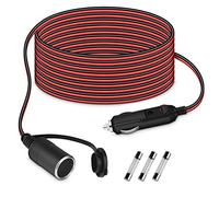 URAQT Car Cigarette Lighter Extension Cord, 15 FT/4.6 M, Heavy Duty, LED Light, 3 Fuse, Male to Female Plug & Socket