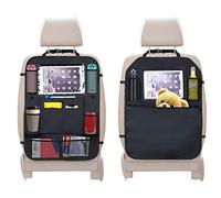 URAQT Car Organiser, Back Seat Organizer with Waterproof Kick Mats, Kids Toy Storage, Multi Pockets, Tablet Holder - Family Car Accessories (2 pc)