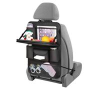 URAQT Car Seat Organizer, Leather Car Organiser for Kid, 8 Storage Pockets with Foldable Table Tray and Tablet Holder, Multifunctional WaterProof Back Seat Protector for SUV, Truck, Travel Accessories