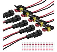 URAQT Car Waterproof Electrical Connector, 5 Pcs 2 Pin Car Wire Connector, Waterproof Connector with 16 AWG Wire and 20 Solder Terminals, For Car, Truck, Boat and Other Wire Connections