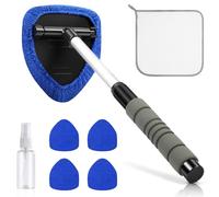 URAQT Car Windscreen Cleaner Brush, 8PCS Long Reach Windscreen Cleaner with 5 Washable Microfiber Pads, Home Kitchen Auto Inside Glass Wiper, Car Window Cleaner for Fog Moisture Removal (Royal Blue)