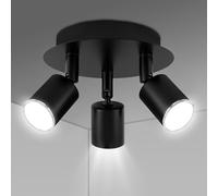 URAQT Ceiling Light Rotatable, 3 Way Black GU10 Spotlights, Adjustable LED Modern Kitchen Lights Ceiling, Round Indoor Spot Light Fittings for Bedroom Living Room Hallway, Bulb Not Included