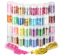 URAQT Cosmetic Makeup Glitter, 32Pcs Craft Glitter Chunky Pearlescent Epoxy Resin Pigment Powder for Face Body Eye Cheek Hair Nail Art Loose DIY Art