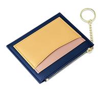 URAQT Credit Card Holder Wallet, Minimalist Leather Slim Change Wallet Zipper Coin Purse, Mini Credit Card Protector, Keychain Front Pocket Wallets for Women Men, Royal Blue Color Block, One Size,