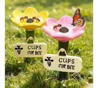 URAQT Cups for Bees, 2Pcs Flower Shaped Bee Watering Station for Garden, Colorful Bee Butterfly Pollinator Drinking Cup Feeders with Stake Base, Insect Water Feeder Waterer for Yard Lawn Patio Deco
