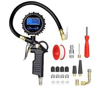 URAQT Digital Tyre Inflator Pressure Gauge with LCD Display, Heavy Duty Air Tool with Rubber Hose and Quick Connect Coupler