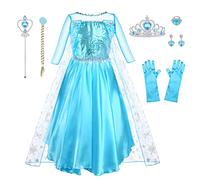 URAQT Elsa Costume Girls Princess Costume with Cosplay Accessories, Dress with Shiny Snowflake Cloak Cloak, Costume for Halloween Birthday Carnival, 110 cm