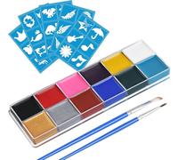 URAQT Face Body Paint, 12 Color Face Painting Palette with 2 Brushes 40 Stencils, Washable Oil Based Paint Kit Safe Non-Toxic Body Paints for Adults Kids, Makeup Paints for Halloween Party Carnival