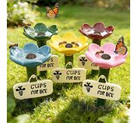 URAQT Garden Bee Watering Station, 5 PCS Flower Shaped Cups for Bees, Butterfly Feeder Resin Flower Bee Waterer Garden Decor, Insect Water Feeder Station for Outdoor Garden Yard Beehive Accessories