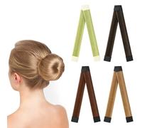 URAQT Hair Bun Shaper, 4Pcs Easy Donut Bun Maker for Hair, French Twist Fold Wrap Snap Band for Making, Ballet Hairs Deft Buns Styling Accessories（Dark Brown + Reddish-Brown + Beige + Gold）
