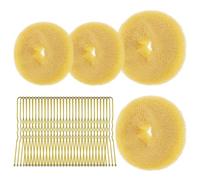 URAQT Hair Donut Bun Maker Set, 4 Pcs Ring Style Donut Bun Shaper with 30 Hair Pins, Chignon Doughnut Hair Accessories for Girls Kids Women DIY Chignon Hairs Styles（Gold, 6+6+8+8CM）