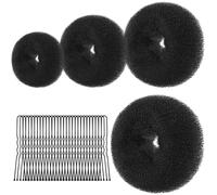 URAQT Hair Donut Bun Maker Set, 4 Pcs Ring Style Donut Bun Shaper with 30 Hair Pins, Chignon Doughnut Hair Accessories for Girls Kids Women DIY Chignon Hairs Styles（Black, 6+8+10+12CM）