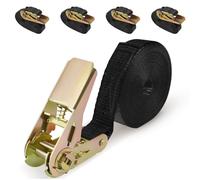 URAQT Heavy Duty Ratchet Straps, 4 Pack 1000KG Heavy Duty Tensioning Belts, 25mm 6M Tie Down Straps, Adjustable Ratchet Tie Downs Straps for Motorcycle, Cargo, Trucks, Trailer, Luggage (Black)