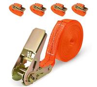 URAQT Heavy Duty Ratchet Straps, 4 x 1000KG Heavy Duty Tensioning Belts, 25mm 6M Tie Down Straps, Adjustable Ratchet Tie Downs Straps for Motorcycle, Cargo, Trucks, Trailer, Luggage (Orange)